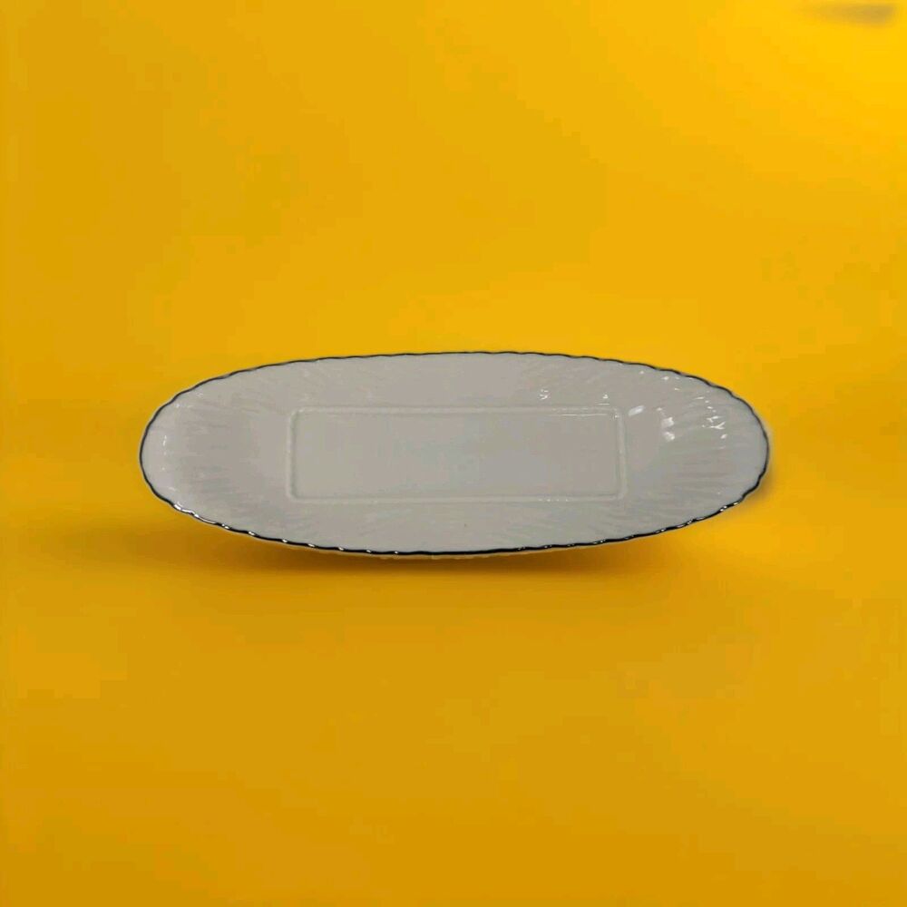 Vintage Lenox Butter Serving Tray Dish Ivory Platinum Trim Color Made in USA 9"